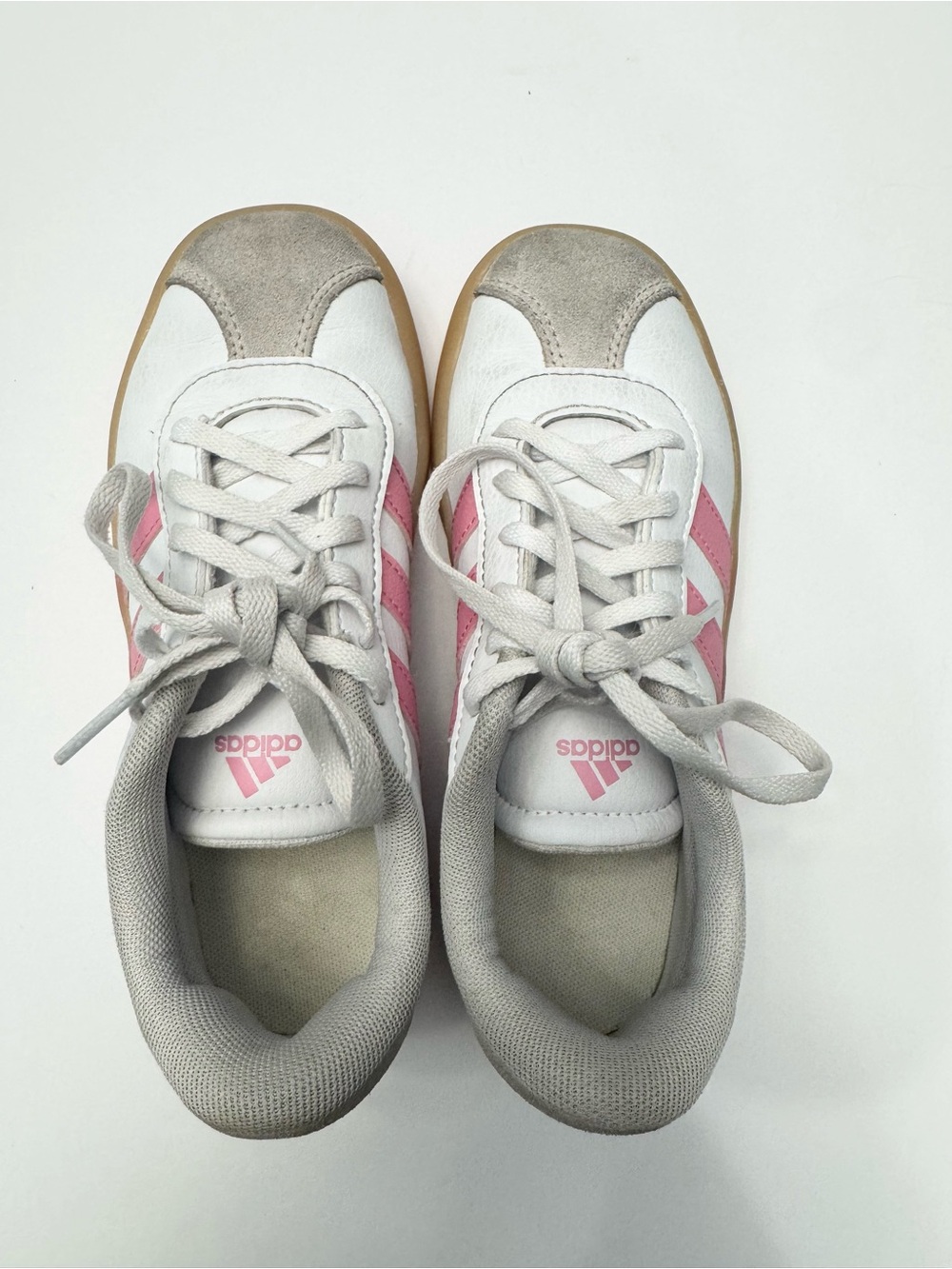 Adidas VL Court 3.0 Pink & White Sneakers Girls Size 2 Youth Classic Low